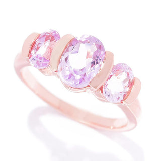 Anel de kunzita com 3 pedras banhado a ouro rosa 18K ou platina de 2,98 quilates