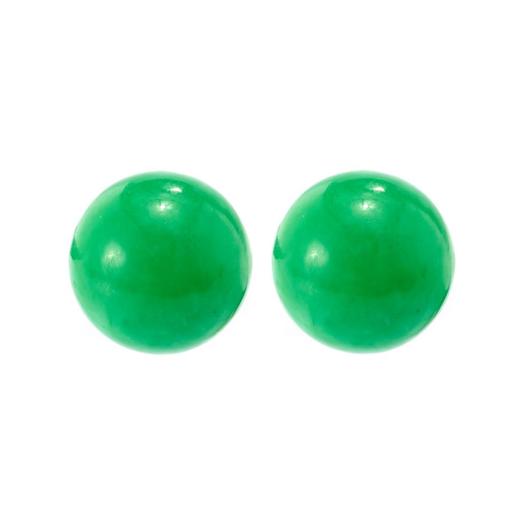 Brincos de pino de prata esterlina com pérola imperial de 12 mm e jade verde tingido
