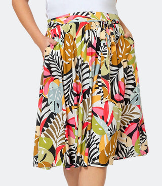 Saia Mindy Feminina Leota em Paradise Pop Preto Multi Grande Lord &amp; Taylor Multi Tamanho G
