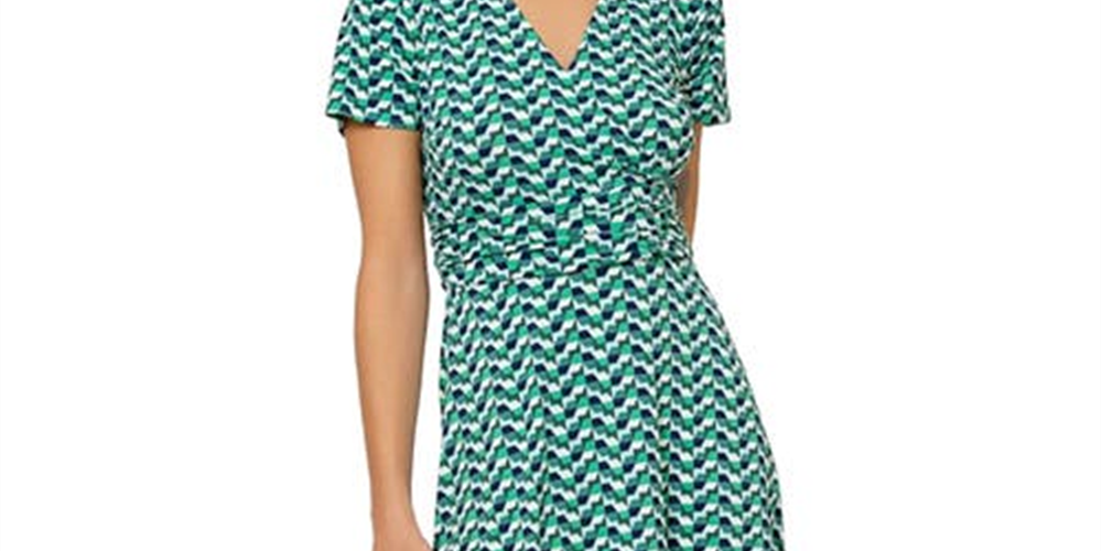 Vestido estampado Amiya Geo da Leota para mulheres, verde, tamanho médio