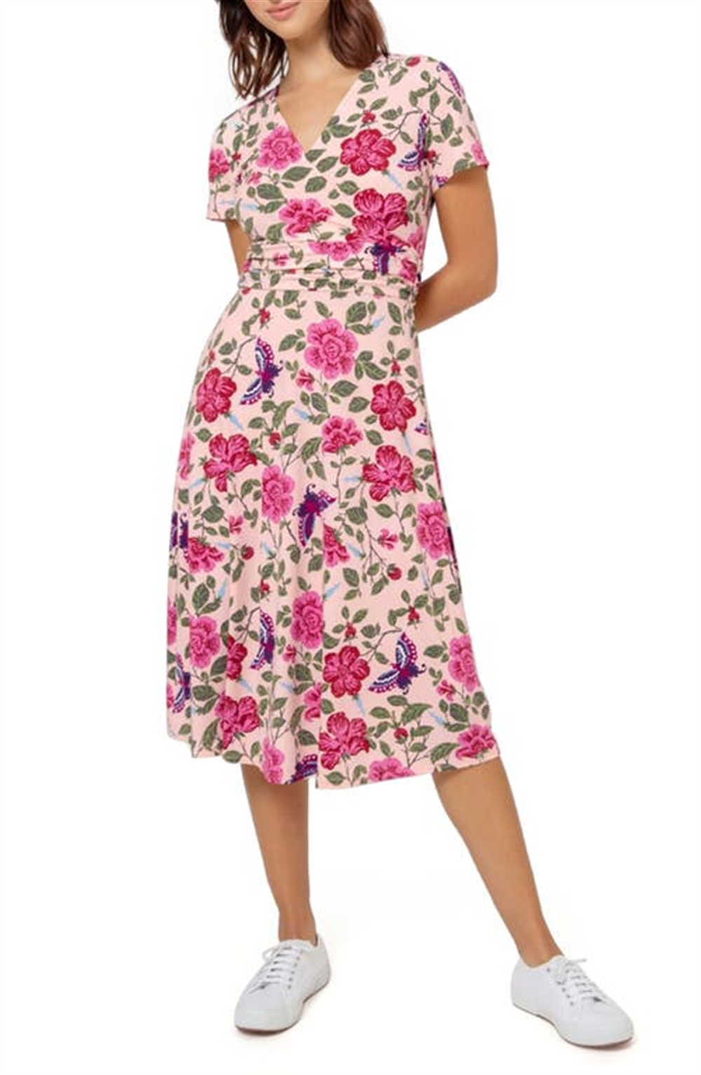 Vestido midi floral Amiya feminino Leota rosa tamanho médio
