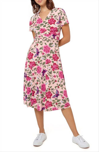 Vestido midi floral Amiya feminino Leota rosa tamanho médio