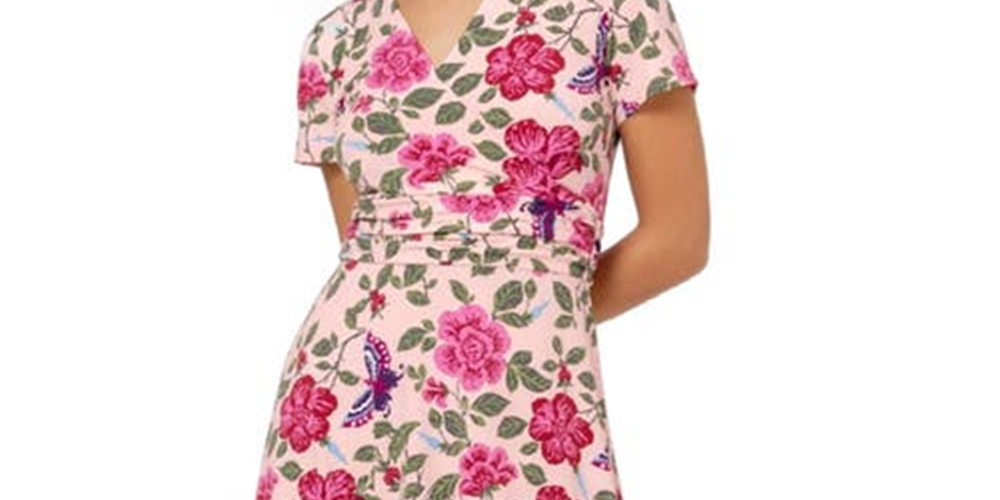 Vestido midi floral Amiya feminino Leota rosa tamanho médio