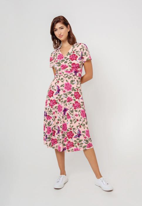 Vestido envelope midi perfeito Amiya da Leota para mulheres, rosa