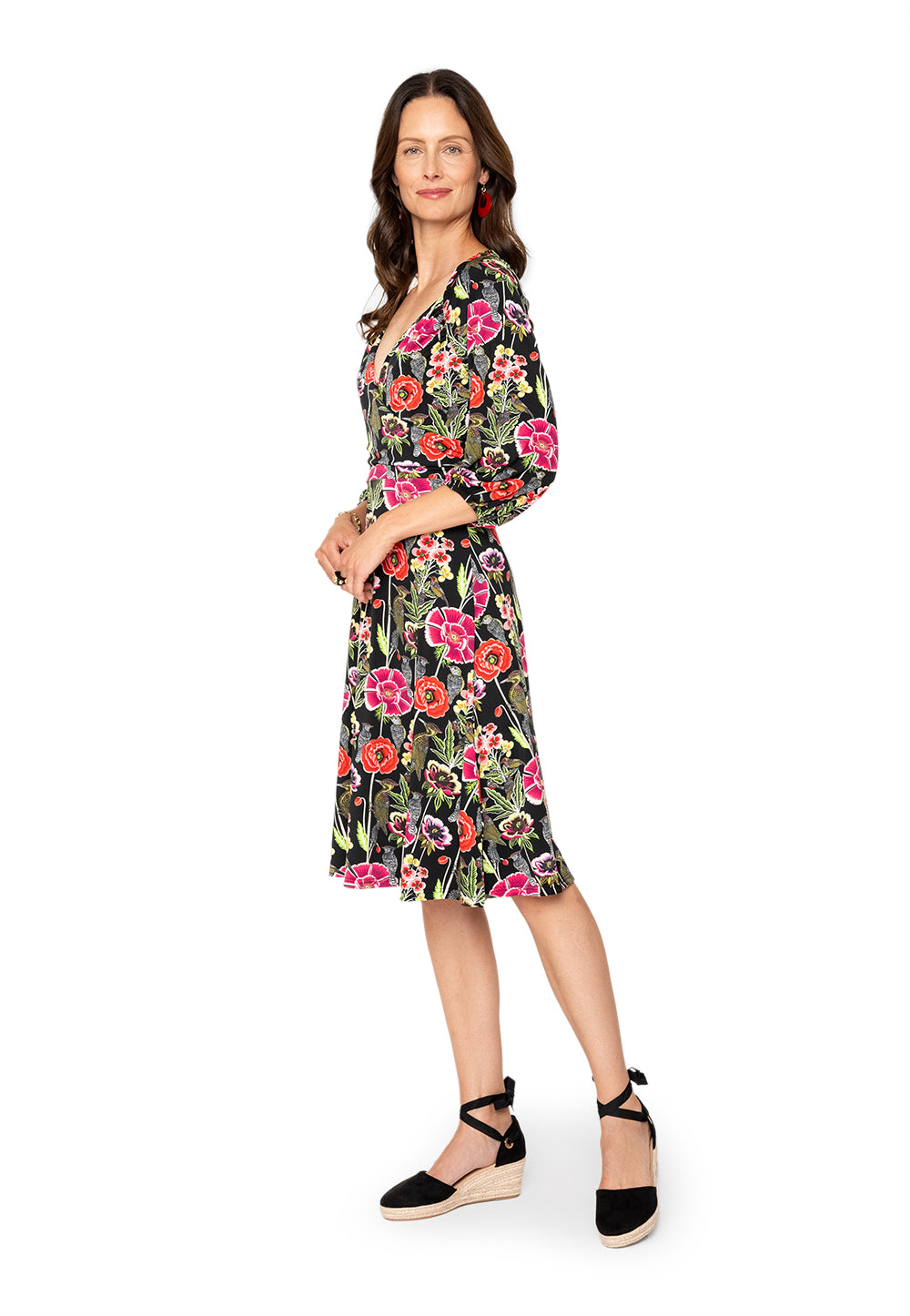 Vestido Leota Sweetheart Becca Garden Party Preto Multicolorido
