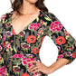 Vestido Leota Sweetheart Becca Garden Party Preto Multicolorido