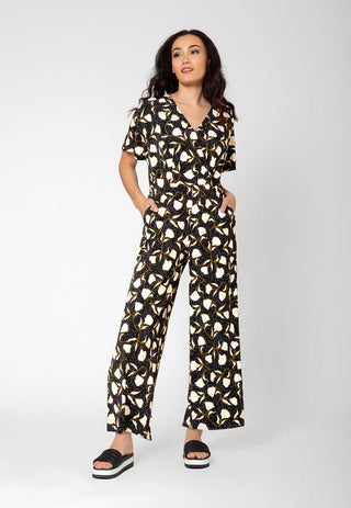 Macacão Leota Feminino Ruby Manga Curta Preto