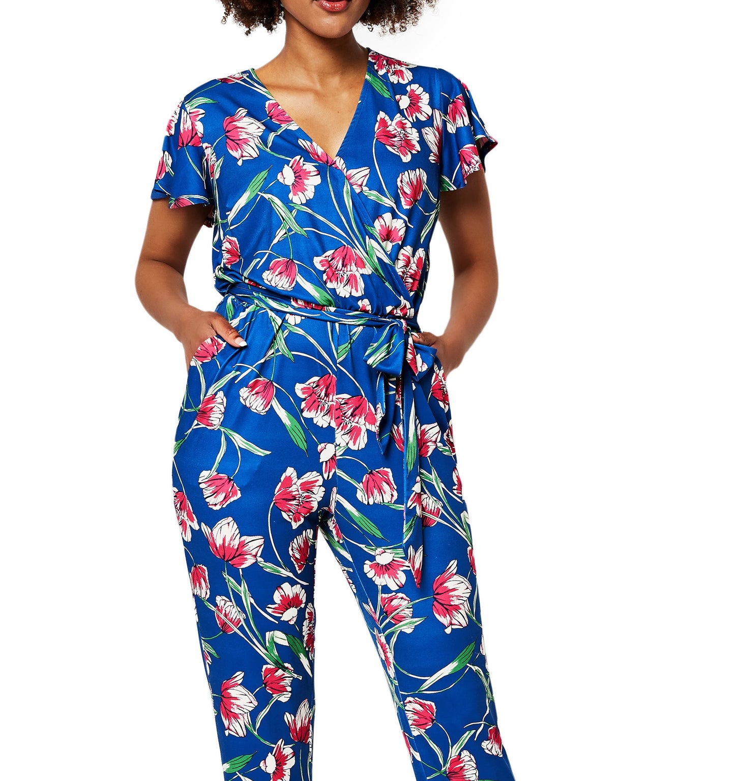 Macacão Leota Gabriella com amarração na cintura, tamanho pequeno, azul