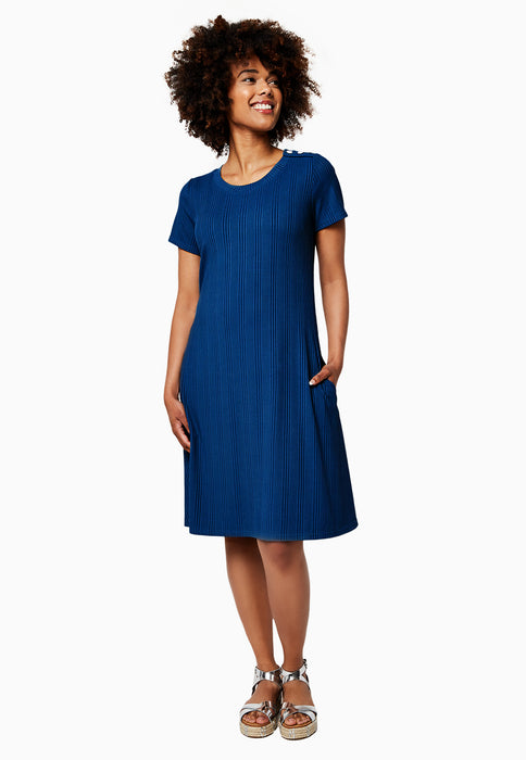 Vestido de malha canelada Maci da Leota para mulheres, azul, tamanho médio