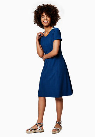 Vestido de malha canelada Maci da Leota para mulheres, azul, tamanho médio