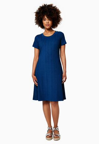 Vestido de malha canelada Maci da Leota para mulheres, azul, tamanho pequeno
