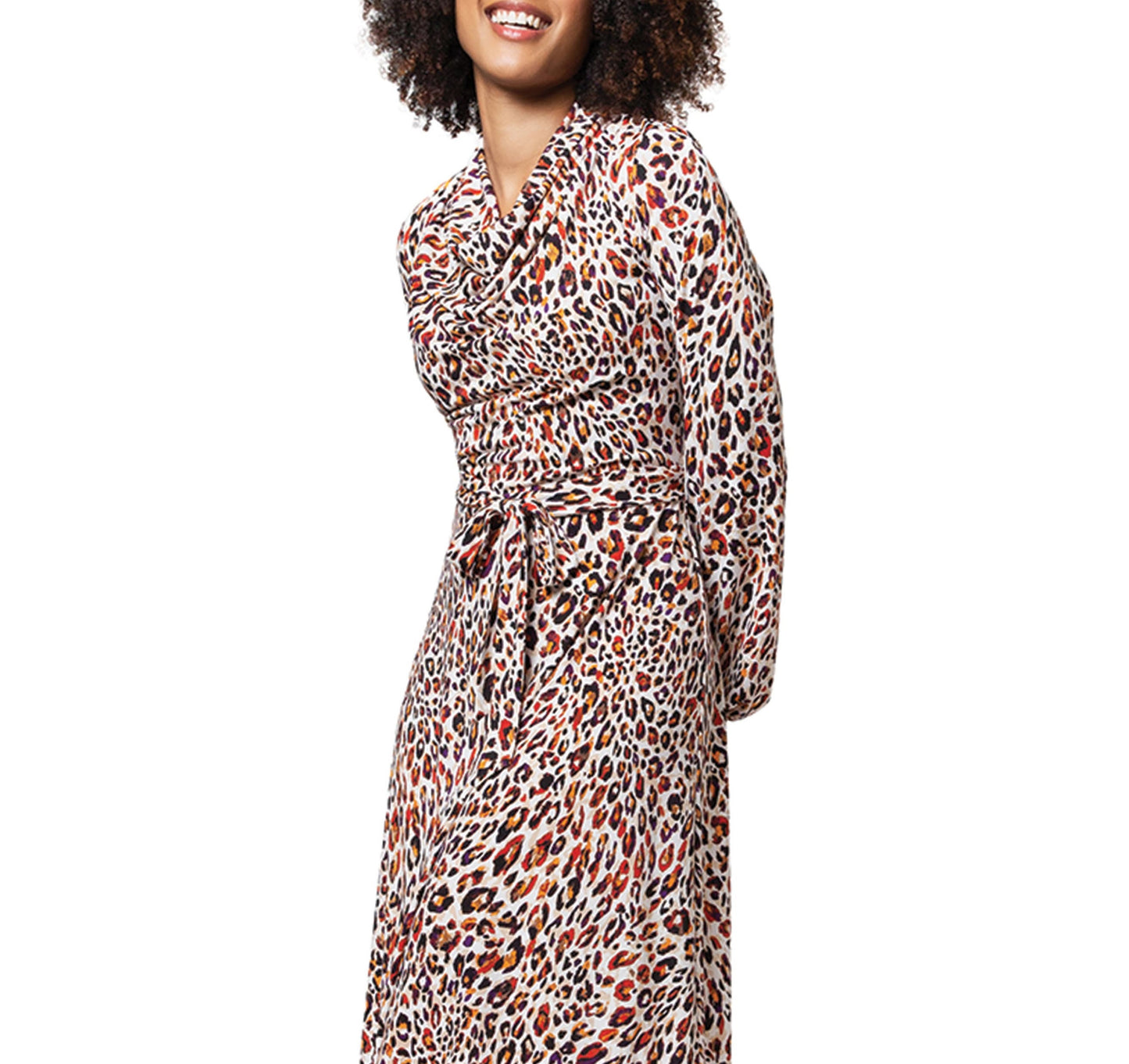 Vestido feminino Leota Mallory com estampa animal e manga comprida, marrom, tamanho médio