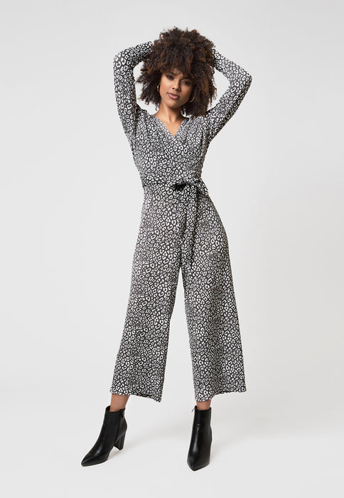 Macacão feminino Leota Kayla de manga comprida em cinza asfalto Cheetah, tamanho pequeno