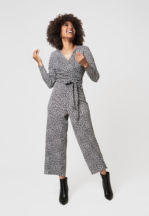 Macacão feminino Leota Kayla com estampa de chita, cinza, tamanho XX-G