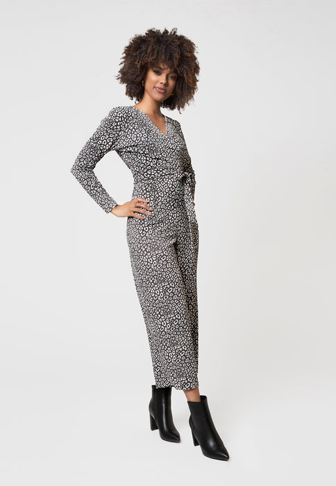 Macacão feminino Leota Kayla com estampa de chita, cinza, tamanho XX-G