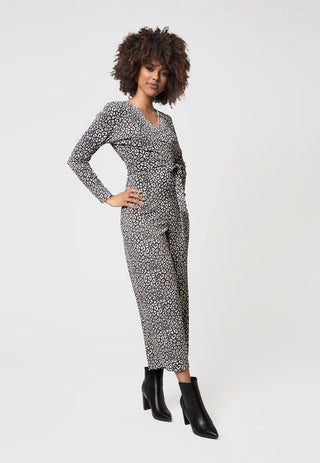 Macacão feminino Leota Kayla com estampa de chita, cinza, tamanho XX-G