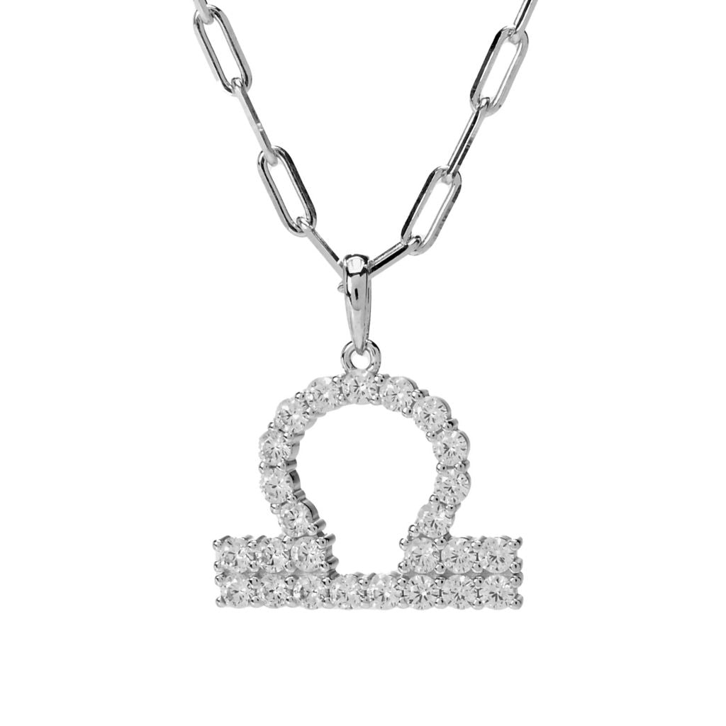 Pingente de zodíaco com diamante simulado em prata esterlina brilhante com corrente