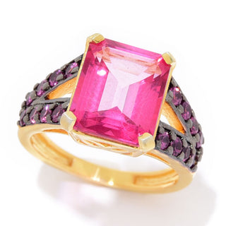Anel banhado a ouro 18K com haste dividida e pedra preciosa octogonal de 11x9 mm