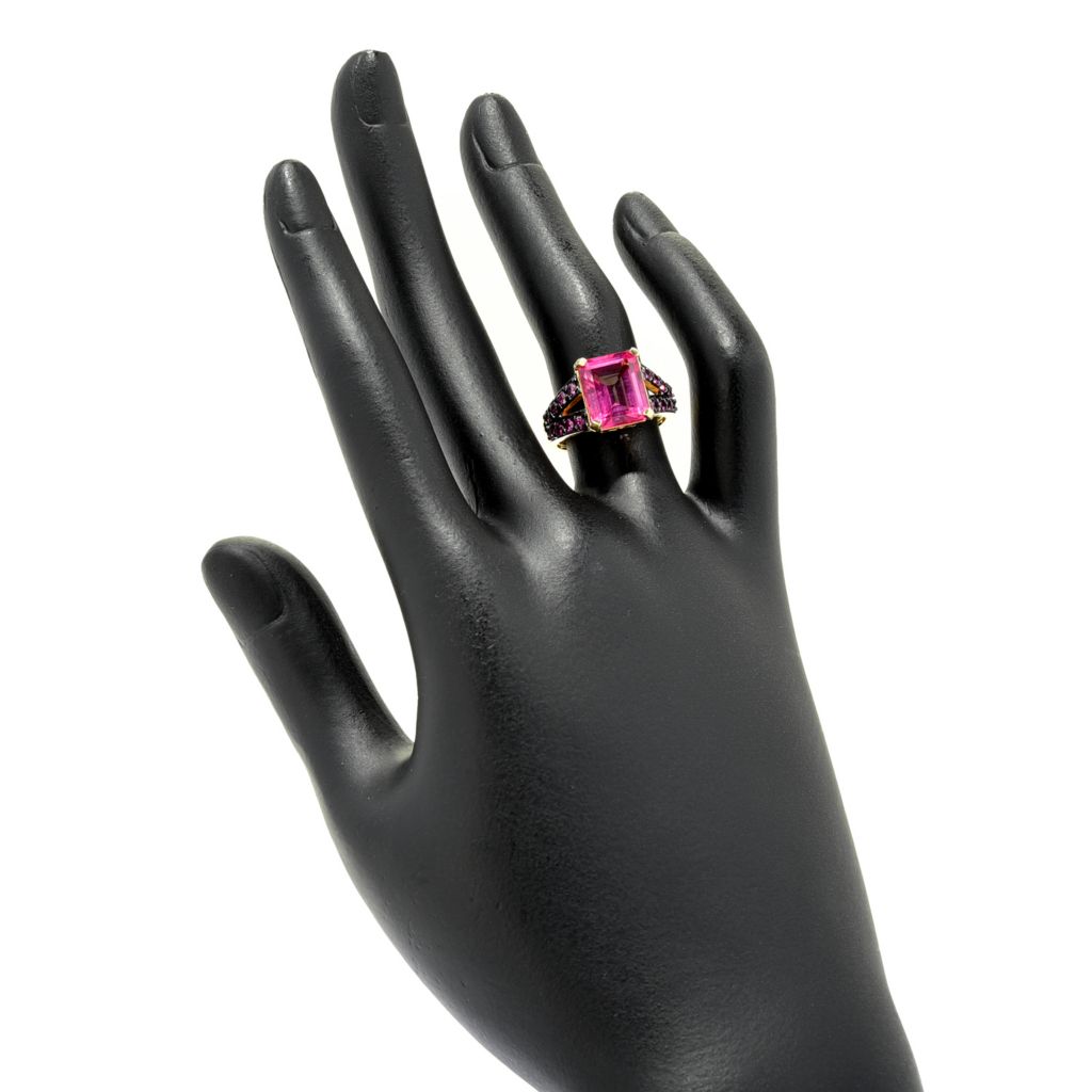 Anel banhado a ouro 18K com haste dividida e pedra preciosa octogonal de 11x9 mm