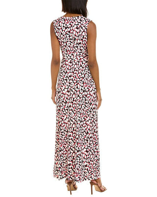 Vestido longo sem mangas Leota feminino, perfeito, com estampa de leopardo e pomba, branco