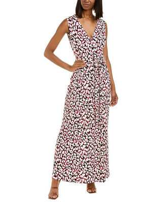 Vestido longo sem mangas Leota feminino, perfeito, com estampa de leopardo e pomba, branco