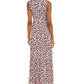 Vestido longo sem mangas Leota feminino, perfeito, com estampa de leopardo e pomba, branco