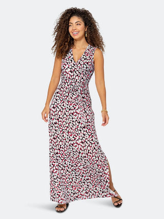 Vestido longo sem mangas Leota feminino, perfeito, com estampa de leopardo e pomba, branco
