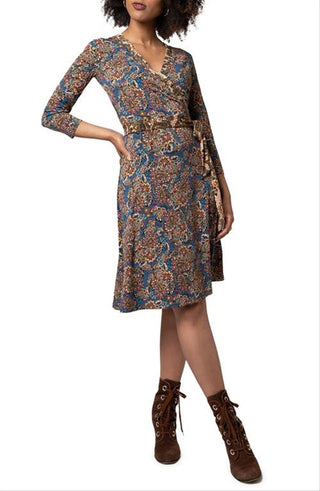 Vestido envelope floral feminino Leota marrom tamanho médio