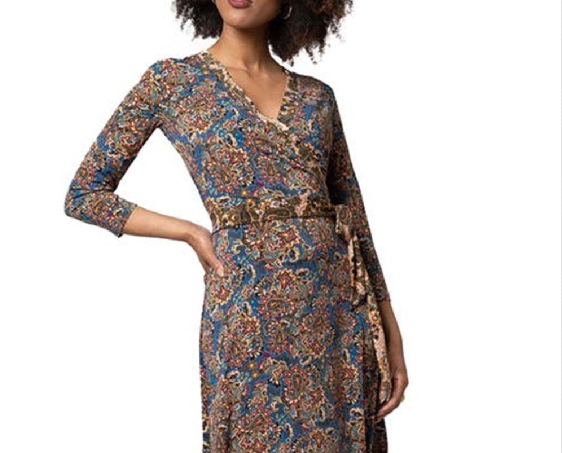 Vestido envelope floral feminino Leota marrom tamanho médio