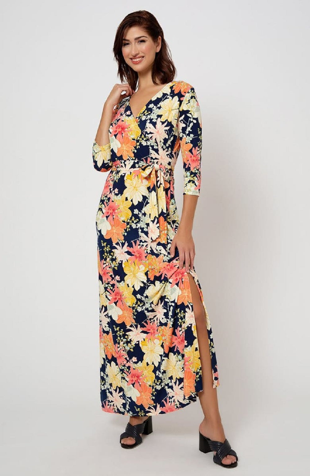 Vestido longo feminino Leota Perfect Wrap azul tamanho X-S