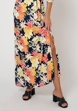 Vestido longo feminino Leota Perfect Wrap azul tamanho X-S