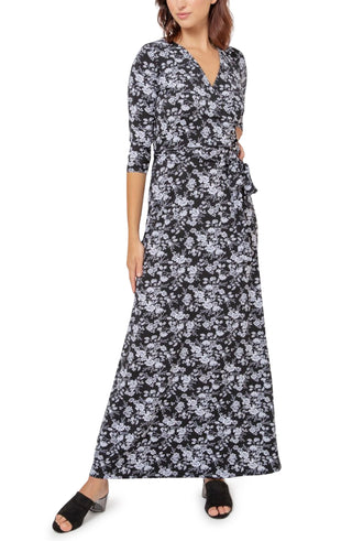 Vestido longo envelope perfeito feminino Leota, preto, tamanho extrapequeno