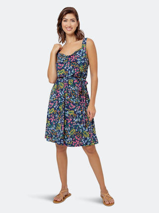 Vestido sem mangas com estampa floral Isla da Leota para mulheres, azul, tamanho pequeno