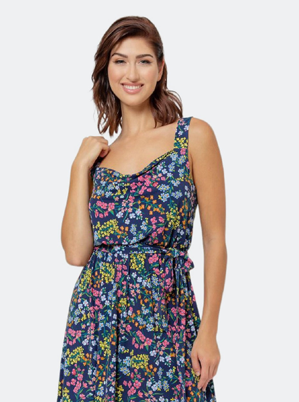 Vestido sem mangas com estampa floral Isla da Leota para mulheres, azul, tamanho pequeno