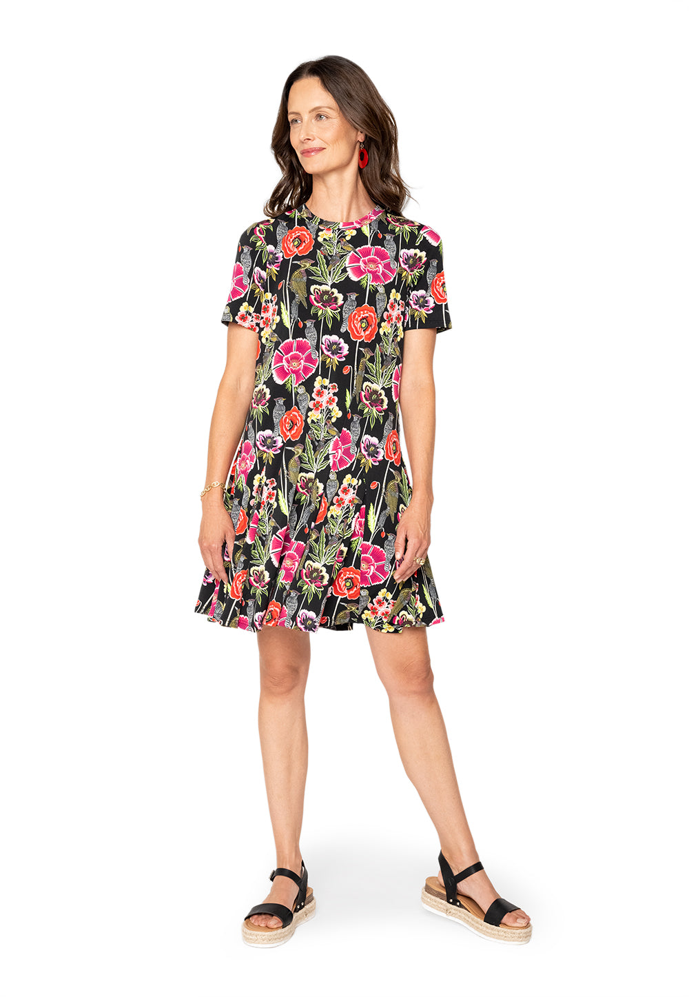 Vestido Leota Serenity Garden Party Preto Multicolorido