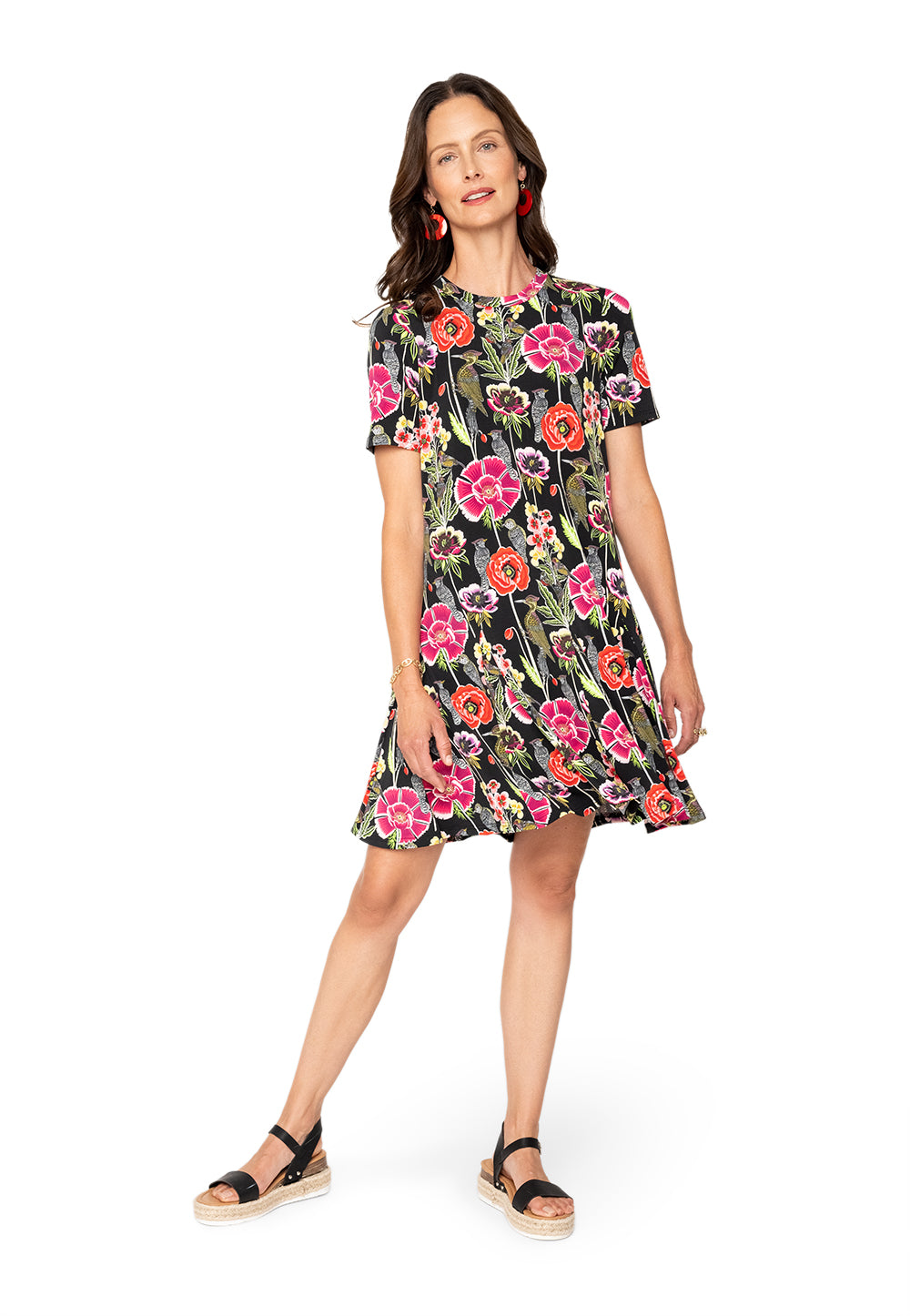 Vestido Leota Serenity Garden Party Preto Multicolorido