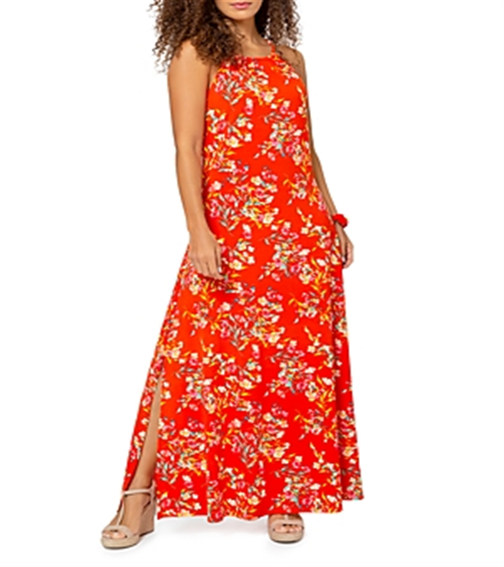 Vestido longo com estampa floral Cameron da Leota para mulheres, vermelho, tamanho pequeno