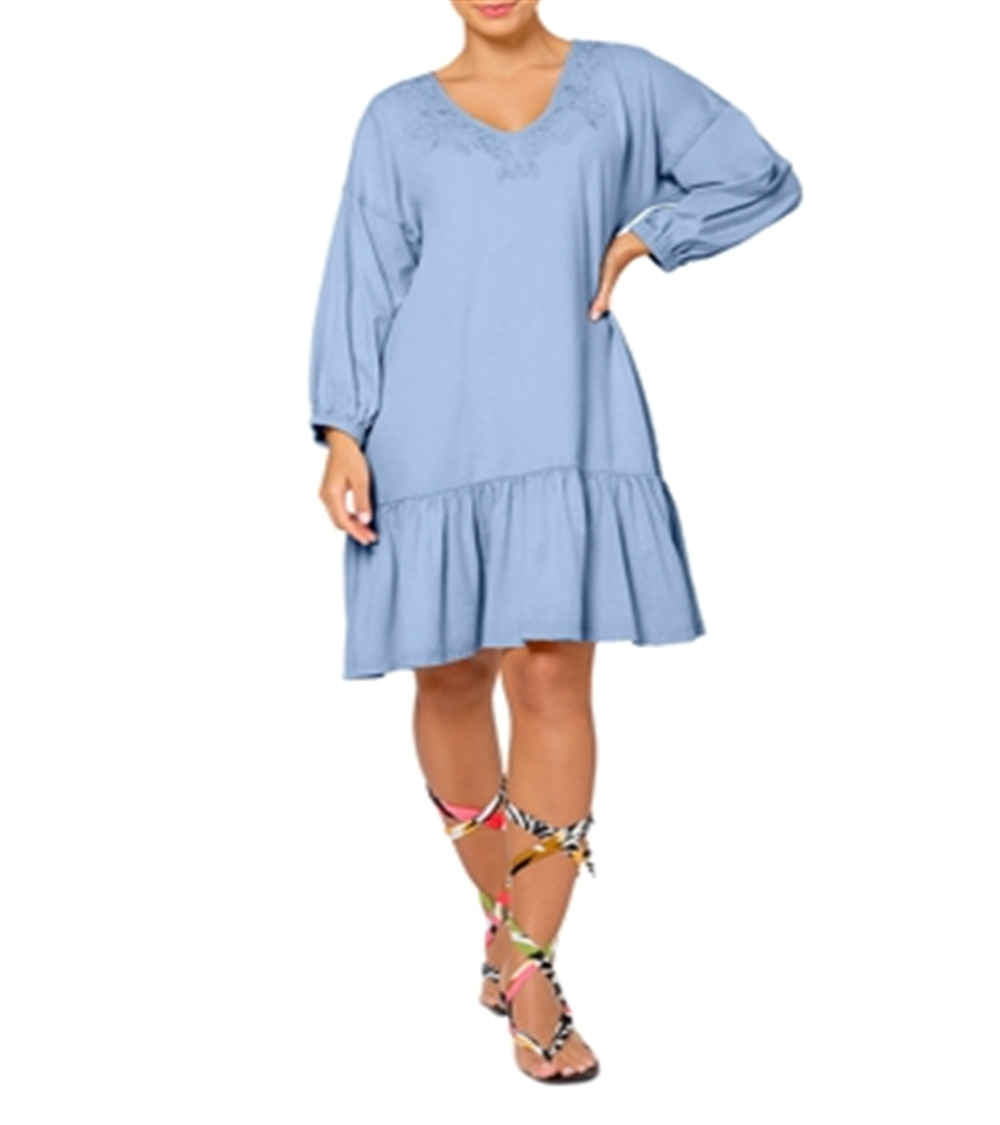 Vestido Luna Bordado Leota Feminino em Azul Chambray Grande Azul Lord &amp; Taylor