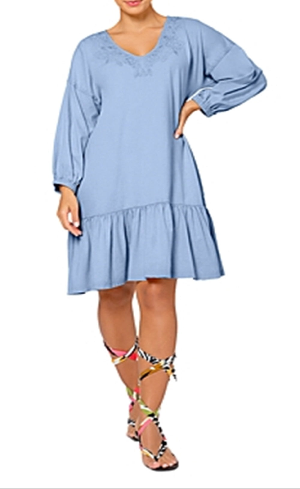 Vestido Luna Bordado Leota Feminino em Azul Chambray Pequeno Azul Lord &amp; Taylor Tamanho P