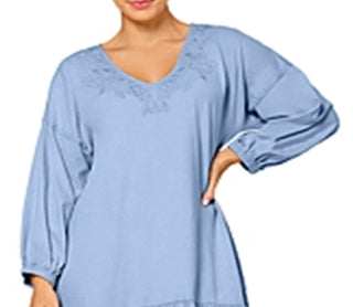 Leota Women's Embroidered Luna Dress in Chambray Blue Large Lord & Taylor Blue