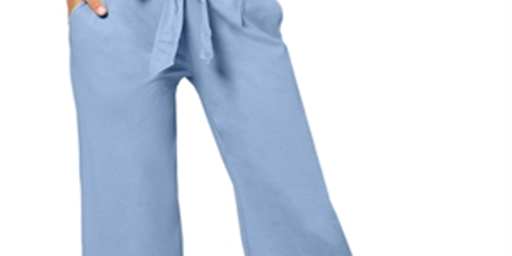 Calça feminina Leota Lupita com bordado floral e perna larga no tornozelo, azul, tamanho pequeno