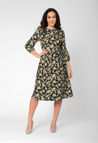Vestido midi de manga comprida Iman da Leota para mulheres, preto