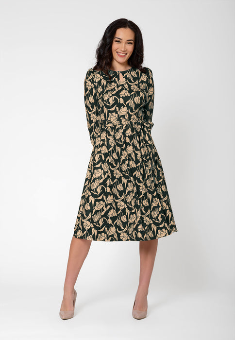 Vestido midi de manga comprida Iman da Leota para mulheres, preto