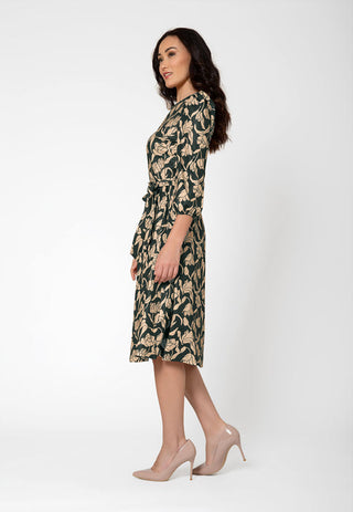 Vestido midi de manga comprida Iman da Leota para mulheres, preto