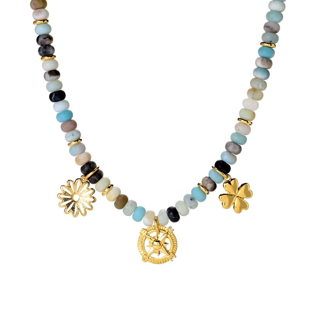 Colar com pingente de contas rondelle de amazonita banhado a ouro 24K MAYAMAR de 8,5 mm