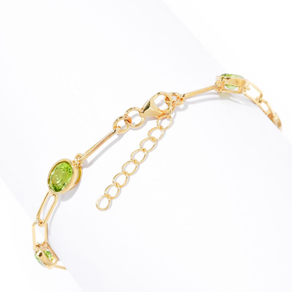 Pulseira oval com clipe de papel e peridoto do Arizona banhada a ouro 18K de 7x5 mm, escolha o tamanho