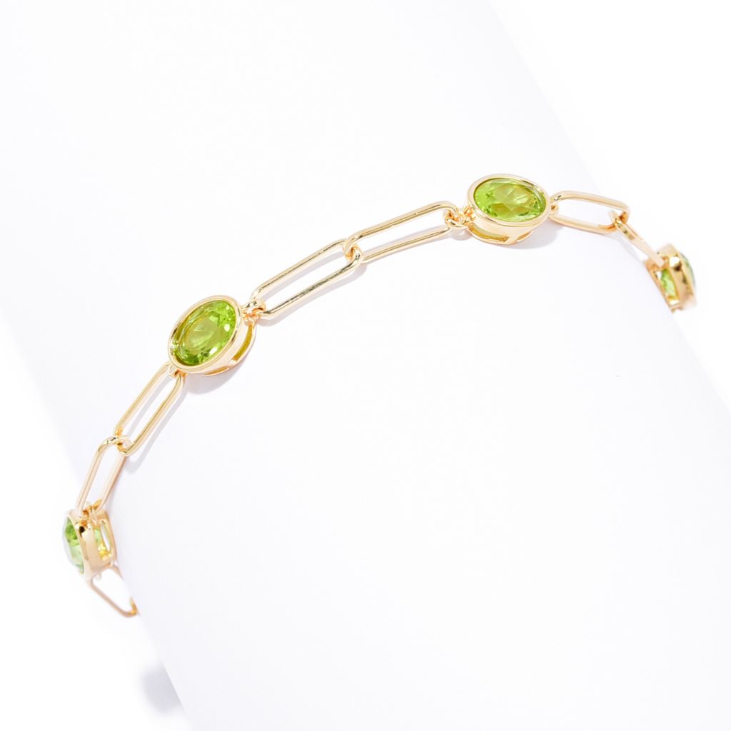 Pulseira oval com clipe de papel e peridoto do Arizona banhada a ouro 18K de 7x5 mm, escolha o tamanho