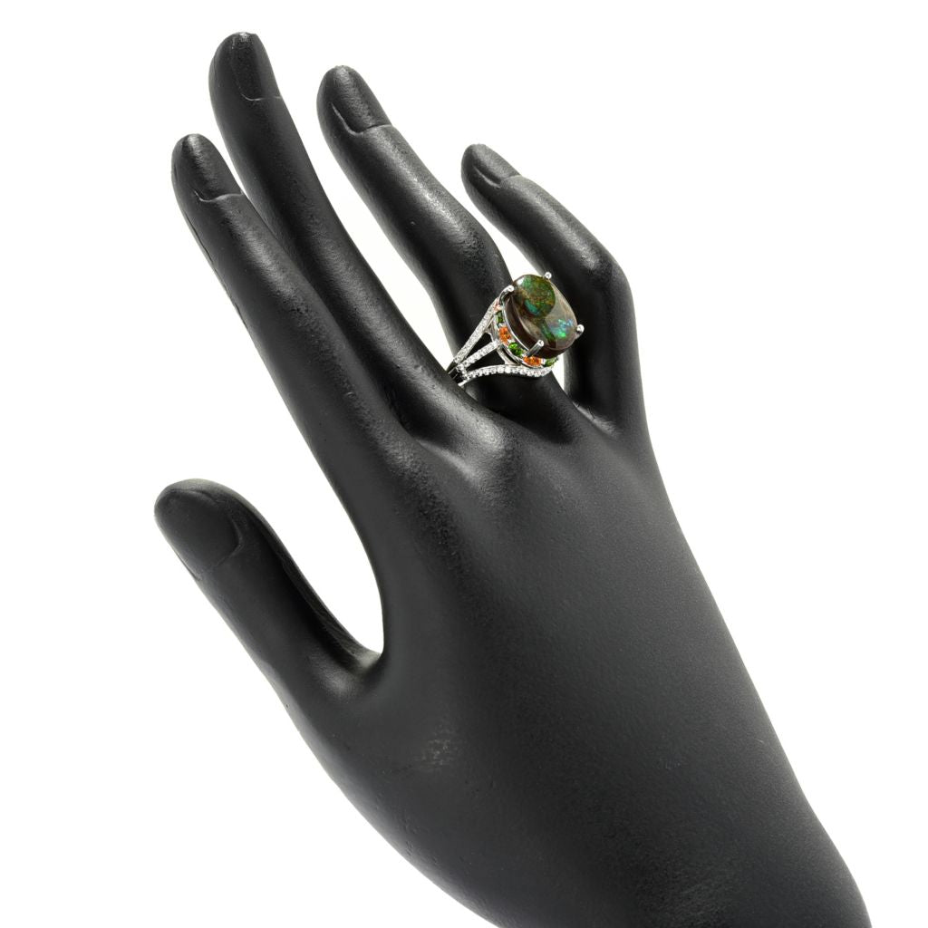 Anel Gem Treasures Ammolite 14x10mm e Multi Gemstone High Set