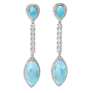 Brincos pendentes de zircônia branca e larimar de 1,59 quilates da Gem Treasures