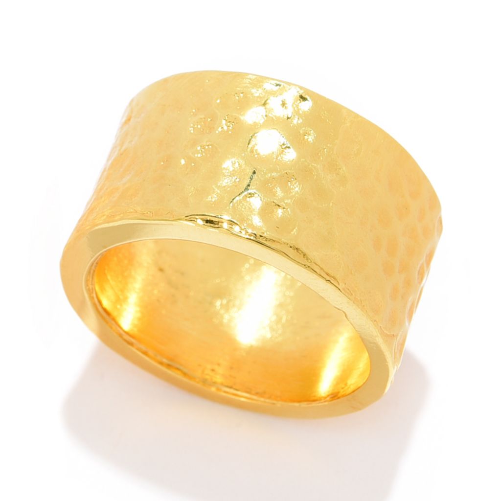 Anel de banda larga martelado banhado a ouro 24K MAYAMAR